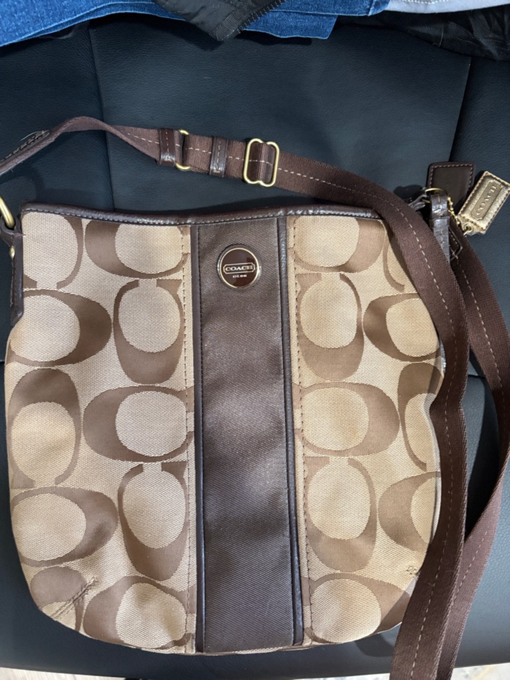 Coach Brown Signature Canvas Crossbody with Dark Brown Trim